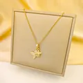 Elegant gold titanium butterfly necklace with micro-paved crystals on an O-chain link - Gold Double Layer Clover Necklace / Gold