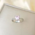Exquisite gold-plated open ring with pink heart zircon and side micro-inlaid stones - Silver Pink Heart Ring (A178)