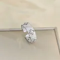 Vintage silver open ring with brushed texture, hollow four-leaf clover and pavé crystals - Silver