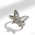 Elegant 18k gold plated butterfly ring featuring mother of pearl and zircon stones - Silver
