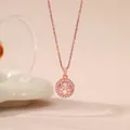 Roségoldene Kleeblatt-Halskette mit funkelndem Hauptstein und Pavé-Zirkonia-Heiligenschein - Roségold