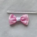 Pink and white checkered mesh bow clip 8cm wide with polyester ribbon material - Pink and White Grid Style (2)