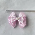 Fiocco in seta rosa con pizzo viola e cuore decorativo, larghezza di circa 8,5 cm - Stile Cuore Pizzo Quadri Raso (6)