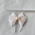 Fiocco rosa fai-da-te con perle e nappe lunghe con misura di 7,5 cm sulla riga - Stile Nappa Perla Tessuto Perlato (7)