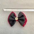 Handgefertigte Schleife aus Satin in Rot und Schwarz mit Strass für DIY-Haarschmuck und Handwerk - Zweilagiger Rot-Schwarz Patchwork Strass Stil(4)