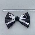 DIY black and white satin bow accessory with pearls and rhinestones 13cm width - Black Satin Pearl Chain Rhinestone Style (2)