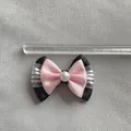 Lazo para el pelo en capas negro y rosa con borde plateado y perla, 7cm - Estilo de Perla con Cinta de Satén de Borde Plateado (5)
