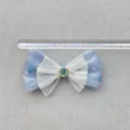Blaue Schleife mit Herzmuster, Strass-Zentrum und Netzdetail, 8 cm Breite für DIY - Herz Satin Tüll Großer Stein Stil (3)