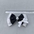 DIY black velvet and white lace ribbon bow with pearl and heart charm for hair accessories - Velvet Printed Satin Large Pearl Style (3)