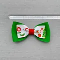 Christmas bow hair accessory with snowman pattern and ruler showing 8.5cm width - White Snowman Christmas Tree Print Style