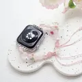 Pink crystal beaded bracelet strap with silver butterfly and flower charms for Apple Watch - Butterfly Flower Pink Beaded Style