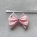 Lazo de satén y malla rosa para el cabello con pedrería de cristal y escala medida - Estilo Rosa Satén Malla Strass (1)