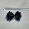 Handmade bow hair clip with black sequins and blue mesh layers measuring 7cm in width - Glitter Satin Double Layer Beads (2)