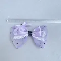 Macro detail of purple layered mesh bow with white lace and center rhinestone decoration - Multi Layer Mesh Lace Style (7)