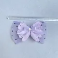 Detail view showing a 11cm purple layered ribbon bow with lace and a heart rhinestone - Polka Dot Mesh Rhinestone (8)