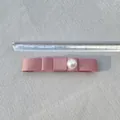 Pink satin bow hair clip with white pearl detail and ruler showing 7.5cm size - Deep Pink With Pearl (6)