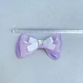 Close-up of 8cm purple organza bow with rhinestone center and size reference ruler - Organza Rhinestone Style (4)