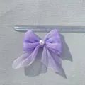 Lazo grande de malla violeta claro con perla y pedrería para accesorios, tamaño 8,5cm - Púrpura