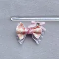 Pink houndstooth bow with lace trim and heart crystal for DIY crafts, 6cm wide - Pink and White Houndstooth (2)