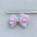 Fiocco rosa con pizzo bianco e strass a cuore per artigianato fai da te e accessori - Rosa