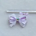 Set di fermagli per capelli con fiocchi in raso viola e pizzo con strass a cuore e righello - Viola