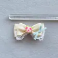 Cream satin bow hair accessory with pink strawberry detail and lace trim for pets and dolls - Beige Style