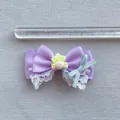 Handmade purple satin bow with white lace and floral center for pet and doll hair accessories - Purple Character