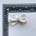 80mm floral fabric bow hair clip with gray ribbon layers and a heart rhinestone - Grey (1)