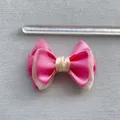 Detail van de 8,5 cm roze en beige gaasstrik met schaalverdeling voor DIY-decor - Roze Beige Kleurblok (13)