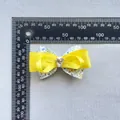Floral print bow hair accessory with yellow ribbon and heart gemstone, 7.5cm width - Yellow(2)