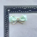 Handmade light green floral fabric bow with heart crystal, 7.5cm DIY accessory - Light Green (3)