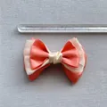 Close-up of coral pink gauze bow accessory measured at 9.5cm length with a clear ruler - Coral Pink Off-White Color-Block (4)
