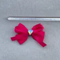 Pink ribbon bow with heart rhinestone for DIY hair clips and doll crafts, 8-9cm size - Rose Red Double Layer Heart Rhinestone Style (1)