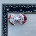 Red and green plaid bow hair clip with white lace and pearl, size 45mm x 35mm - Red and Green Plaid