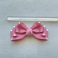 Pink grosgrain bow accessory with sparkling rhinestones for hairpins and DIY decor - Hot Pink
