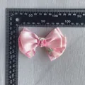Nœud de 8,5 cm en satin rose et tissu floral pour accessoires de cheveux lolita - Nœud en satin superposé à motif floral rose vert (3) / Lot de 10