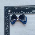 Handmade mesh bow hair clip accessory with houndstooth pattern and crystal, 80x50mm size - Black White Houndstooth Patchwork Style (1)