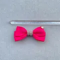 Pink ribbon bow hair clip with central rhinestones and scale ruler showing 8cm width - Bright Pink Rhinestone Row Star Crystal Style (3)