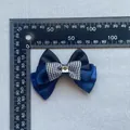 Navy and black multi-layer mesh bow hair accessory with houndstooth detail and scale - Navy Patchwork Rivet Style (2)