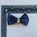 Handmade navy blue mesh bow with central crystal for doll clothing and DIY hair accessories - Navy Contrast Crystal Style (3)