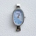 Minimalist silver oval quartz watch with light blue marble dial and polished metal strap - Light Blue Cloud Dial Silver Strap