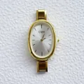 Elegant gold quartz watch for women with an oval dial and silver metallic strap - Silver Sunburst Dial Gold Strap