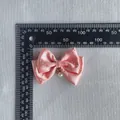 Detail of pink satin ribbon bow with rhinestones and white pearl pendant for DIY hair crafts - Pink (7)
