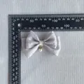Grey satin bow with silver rhinestones and white pearl pendant measured by ruler - Grey(8)