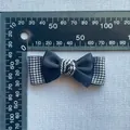 Handmade black satin and houndstooth bow hair clip with measurement ruler - Houndstooth Patchwork Style (1)