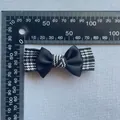 Detailed size measurement of handmade black silk and houndstooth bow hair clip with a ruler - Satin Houndstooth Patchwork (5)