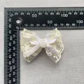 Beige DIY lace bow accessory with satin ribbon and rose for clothing and hair accessories - Thin Satin Lace Style (1)