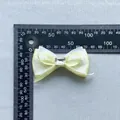 Pale yellow crystal bow accessory with lace ribbon layers for DIY hair crafts - Artificial Gemstone Satin Lace Bowknot (1)