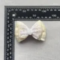 Beige ribbon bow accessory with lace layer and mini white rose, 5.3cm DIY craft piece - Pleated Lace Overlay Style (3)