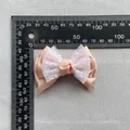 Pink satin ribbon bow hair clip with white glitter mesh and 80mm measurement scale - Pink Satin Ribbon With Silver Glitter Mesh Style(1)